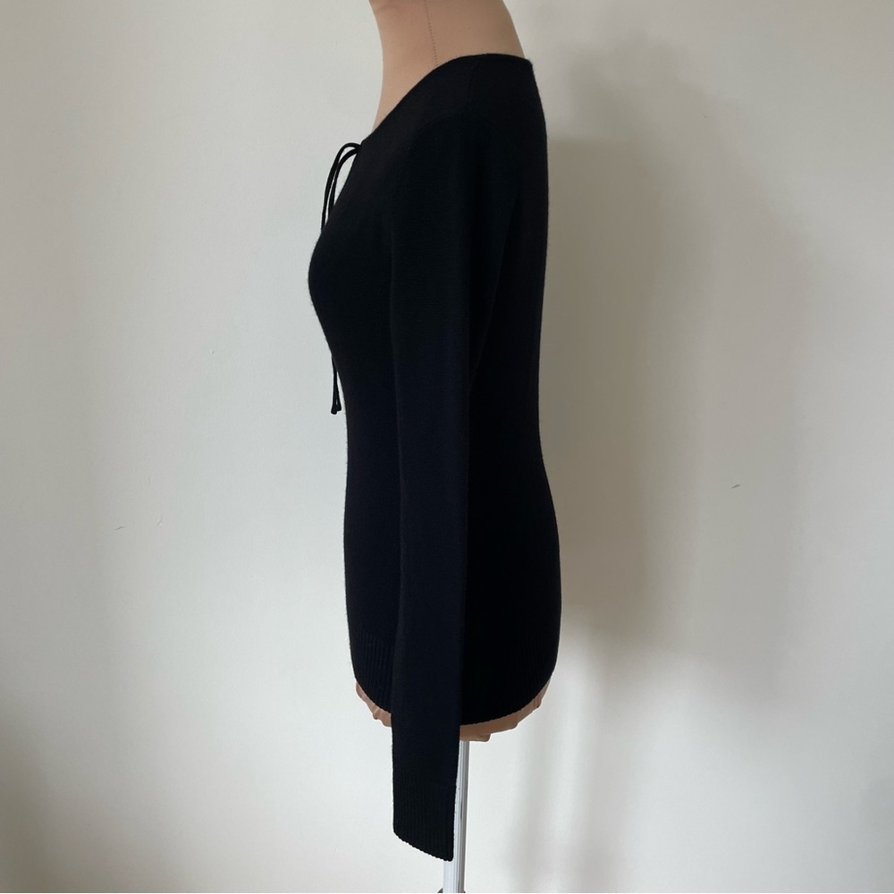 JoosTricot Black Ecomerino Wool Long Sleeve Keyhole Seed Stitch Top EUC Size XS - Picture 7 of 12